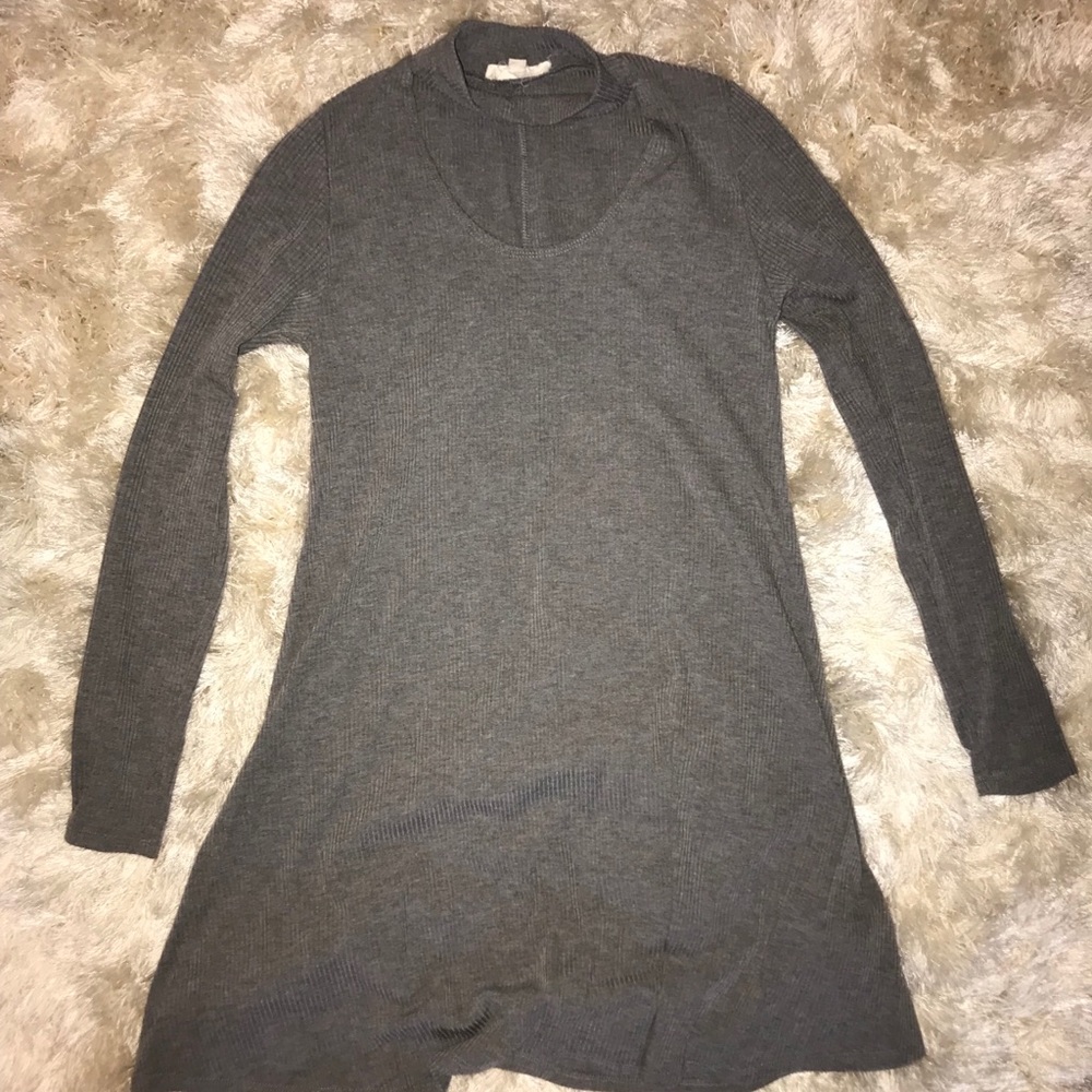 gray ribbed skater dress with choker